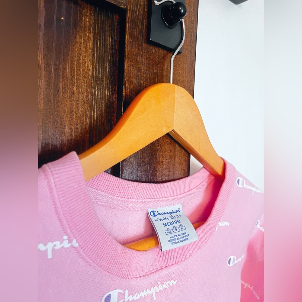 RESERVED Champion Reverse Weave Allover Print Logo Crewneck in Candy🤍 - Picture 2 of 4